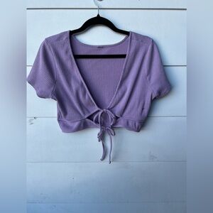 Wild Fable Pink/Purple Front Tie Ribbed Crop Top | Size XL